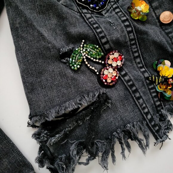 NEW Black Denim Embellished/Destroyed Jacket - Size S - Picture 5 of 12